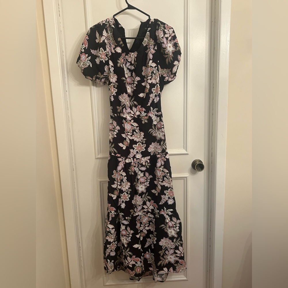MINKPINK Black Floral short puffy Sleeve Dress